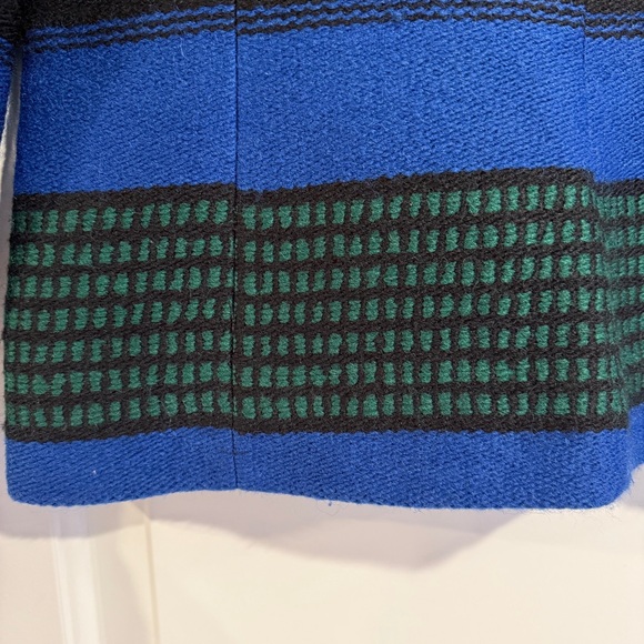 Maje Women’s Striped Woven Blazer Jacket Blue Green Black Wool Blend Size 36